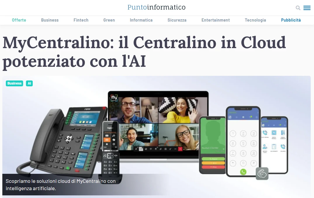 Punto Informatico — MyCentralino: il Centralino in Cloud potenziato con l'AI